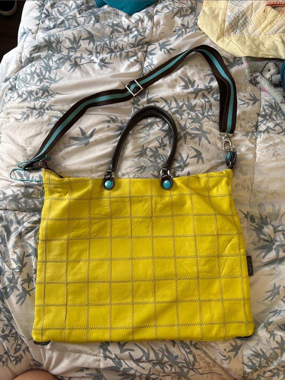 Bright Yellow Quilted Tote with Removable Stripe Strap